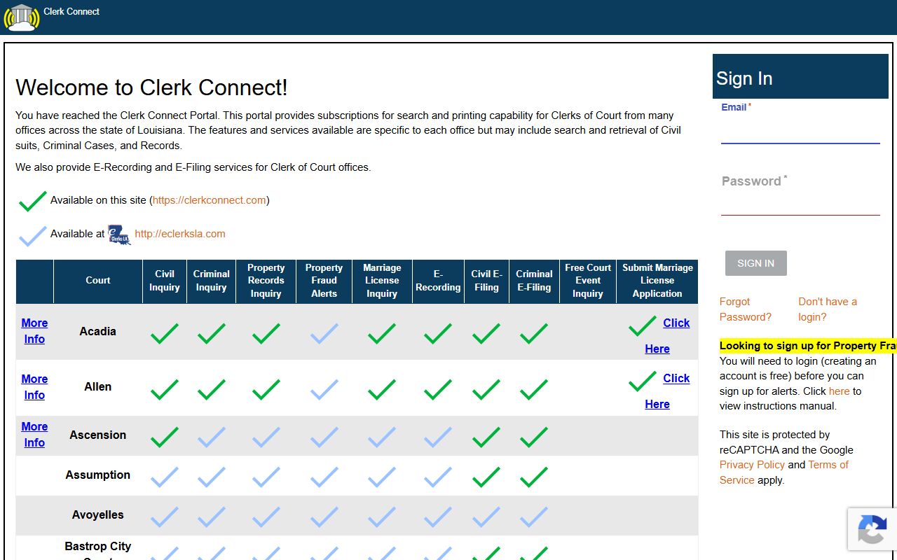 Jackson Parish County court records Clerk Connect screenshot
