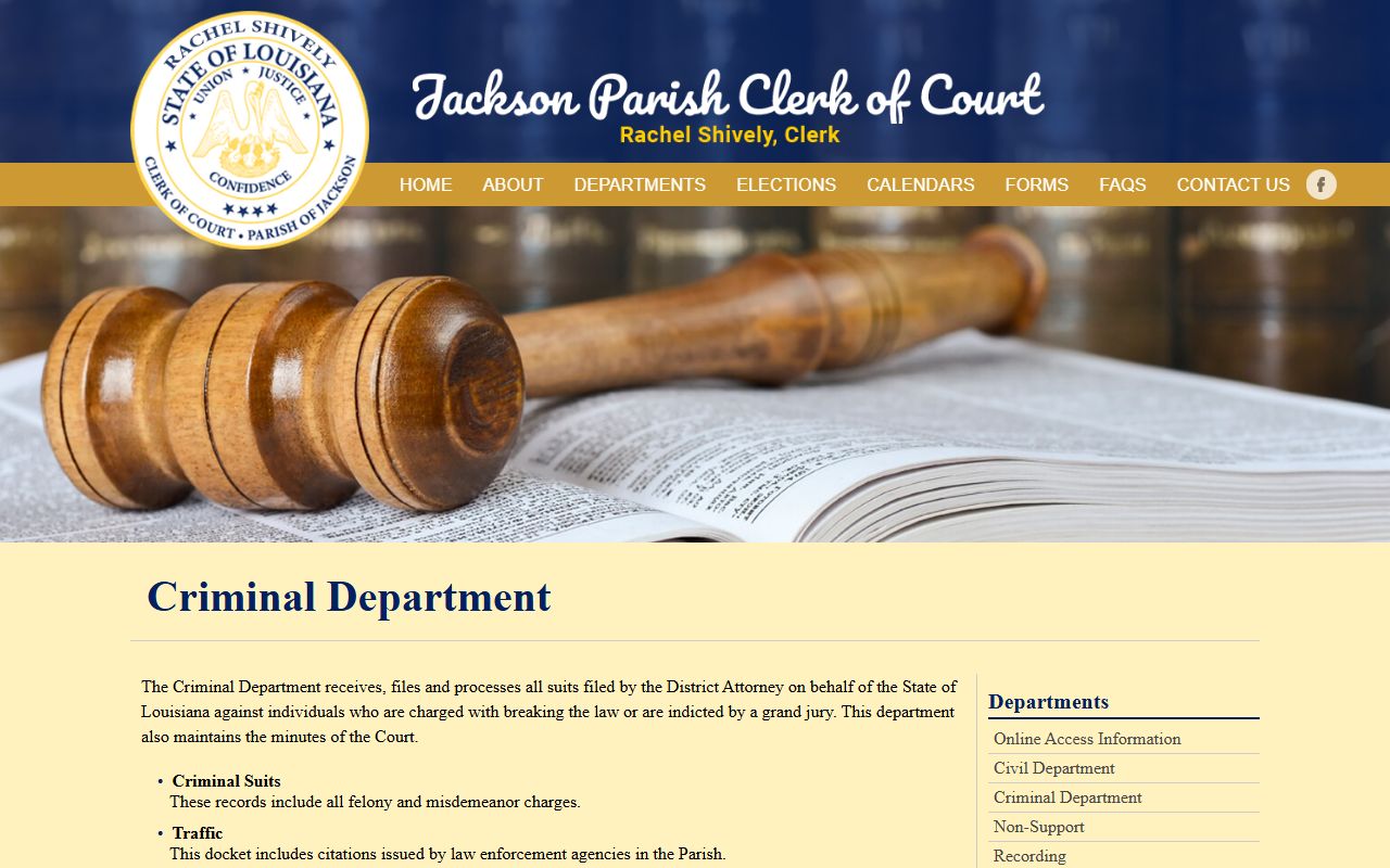 Jackson Parish County court records criminal department screenshot