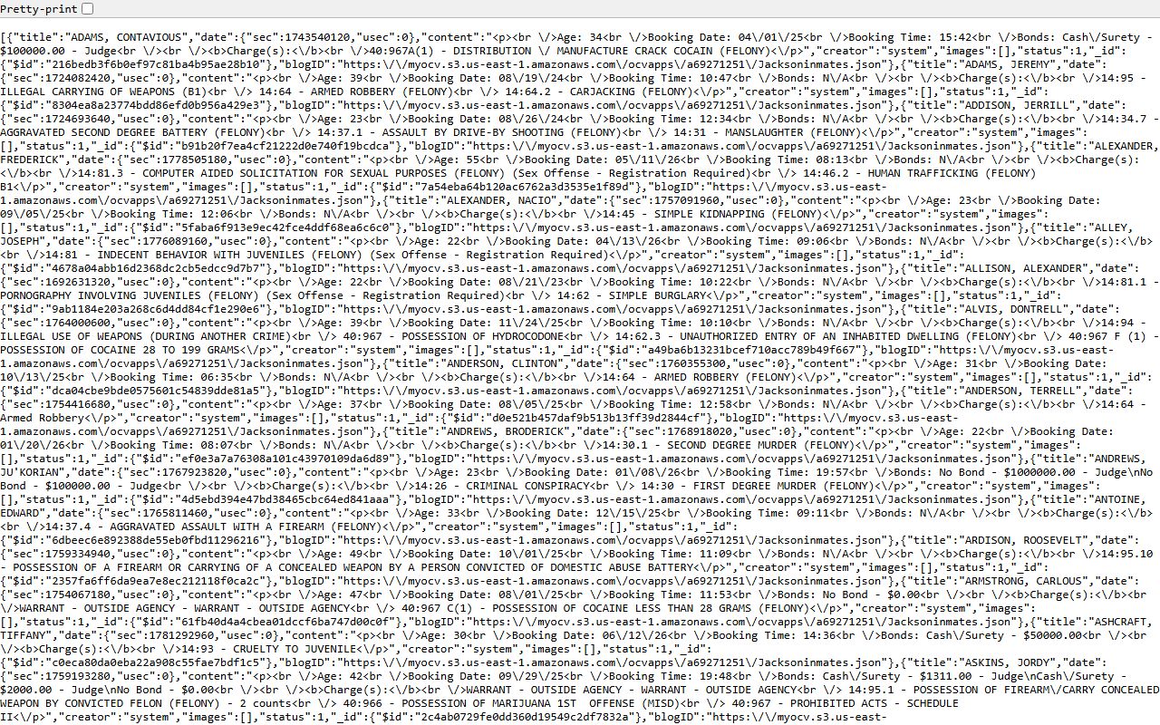 Jackson Parish County inmate records OCV feed screenshot