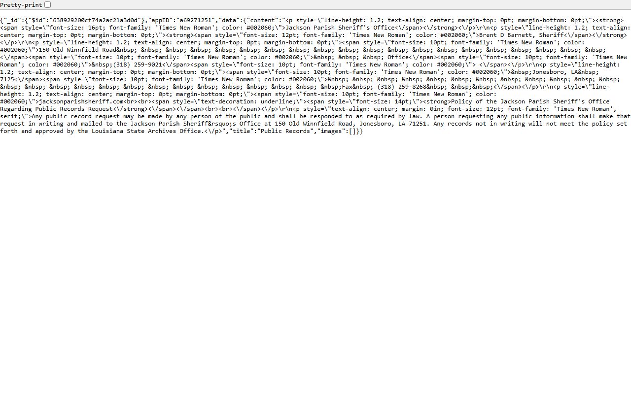 Jackson Parish County booking photo public records request screenshot