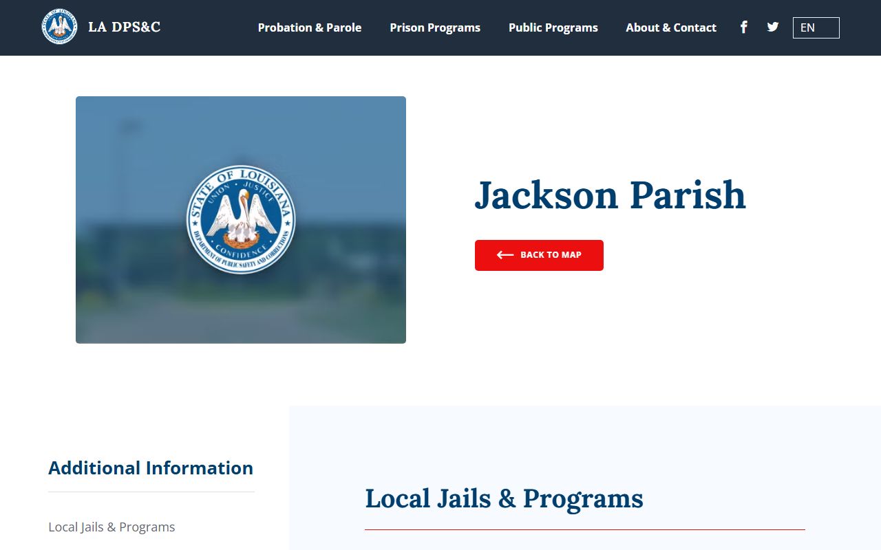 Jackson Parish County DPSC facility listing for inmate population locations